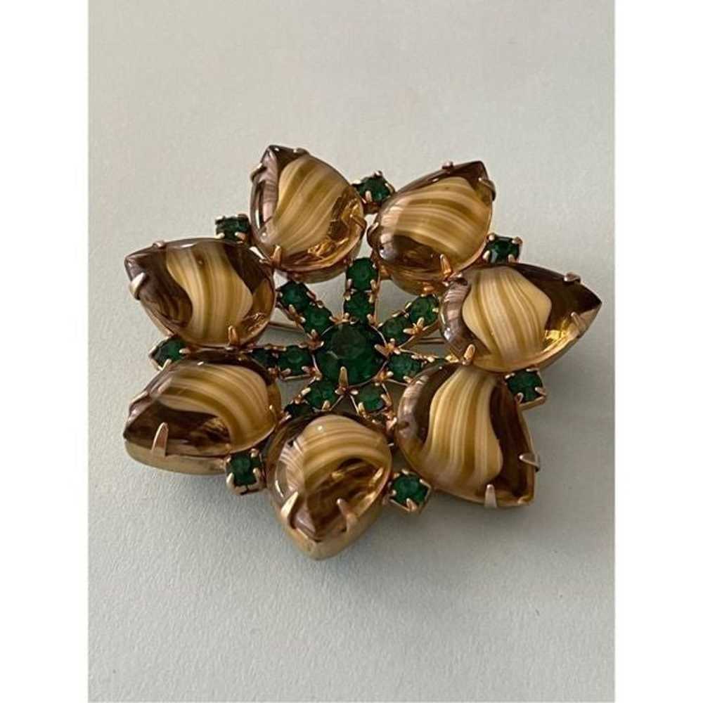 Rare vintage green brooch flower - image 2