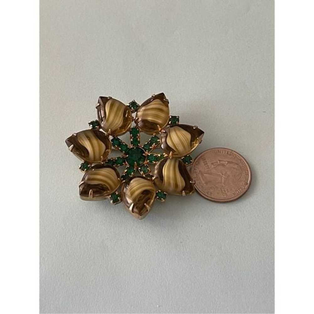 Rare vintage green brooch flower - image 3