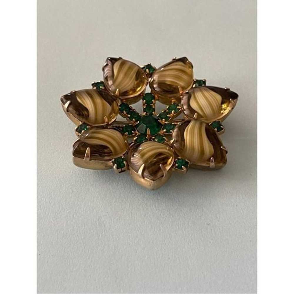 Rare vintage green brooch flower - image 4