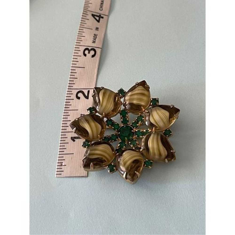 Rare vintage green brooch flower - image 5