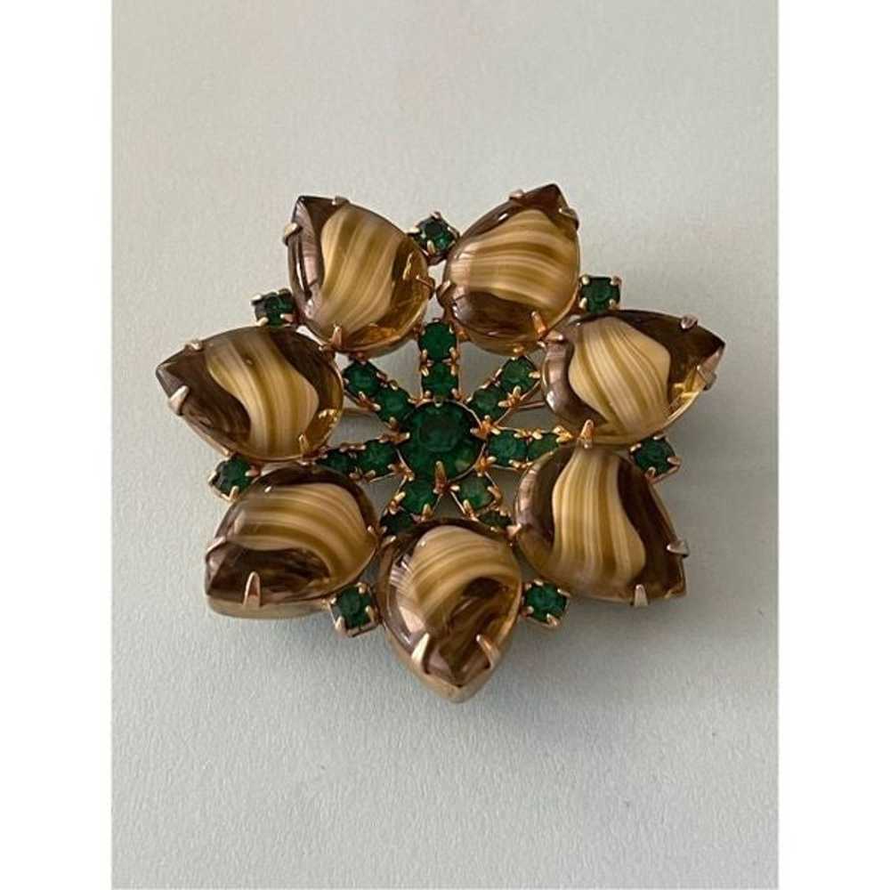 Rare vintage green brooch flower - image 6