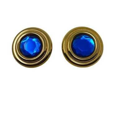 Vintage Large Blue Gem Clip-On Earrings | 2" | Cir