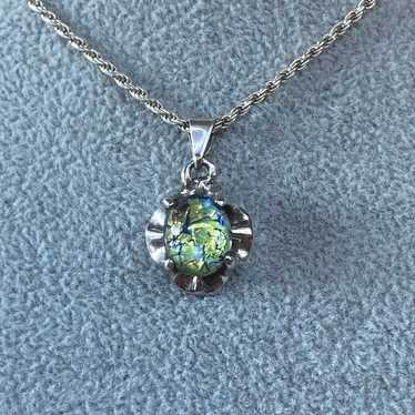 Vintage Dichroic Glass Pendant Mexico Sterling Sil