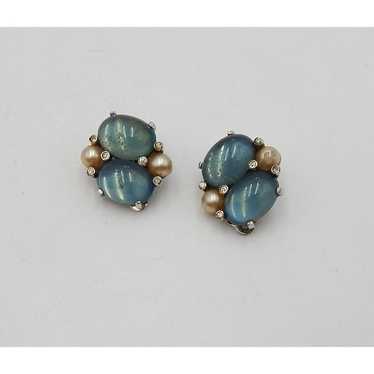 Jomaz Blue Cabochon and Faux Pearl Clip On Earring