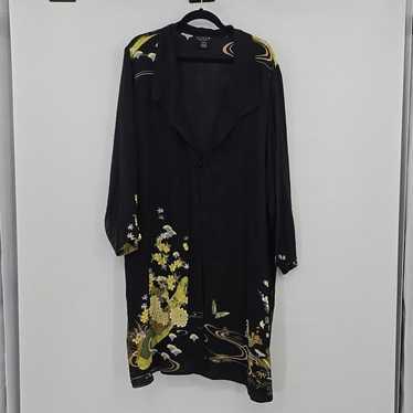 Citron Santa Monica Black Silk Floral Kimono Size 