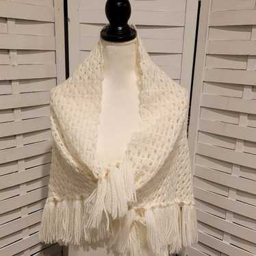 White Crotchet Handmade Vintage Shawl Scarf