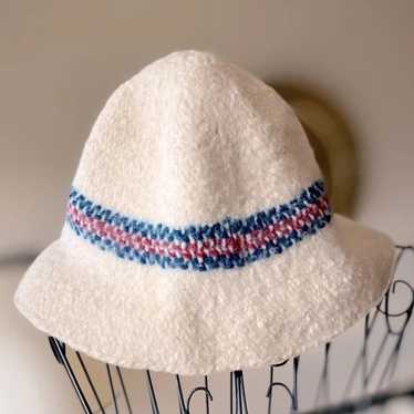 Vtg Ivory Fair Isle Print Angora Wool Bucket Hat