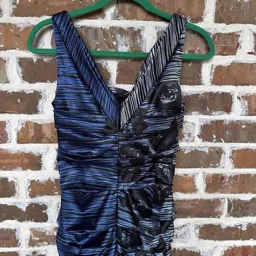 Le Chateau Ruched Dress Bodycon Blue Black Sleevel