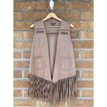 Gracia Faux Suede Fringed Boho Cut Out Vest medium