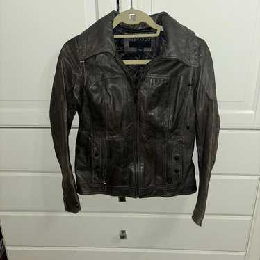 Bernardo leather hooded jacket