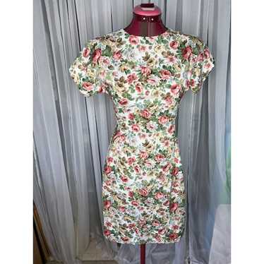 Dress floral rose pink yellow green