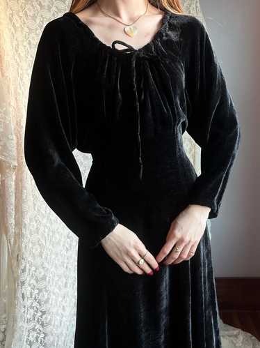 1990s Black Velvet Dress Long Sleeve