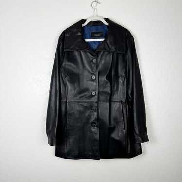 Tahari Black Button Up 100% Genuine Leather Jacket