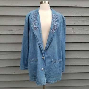 Vintage 90s y2k Denim Bling Floral Paisley Jean J… - image 1