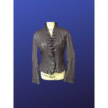 BAGATELLE  100% Faux Leather RUFFLED Blazer Jacket