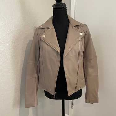 Michael Kors Leather Biker Moto Jacket - Taupe - r