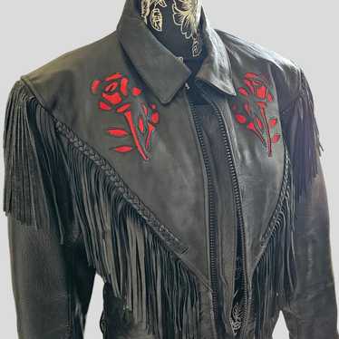 Vintage UNIK black leather motorcycle jacket