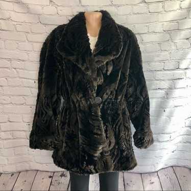 Vintage Faux Fur Animal Print Black & Brown Faux F