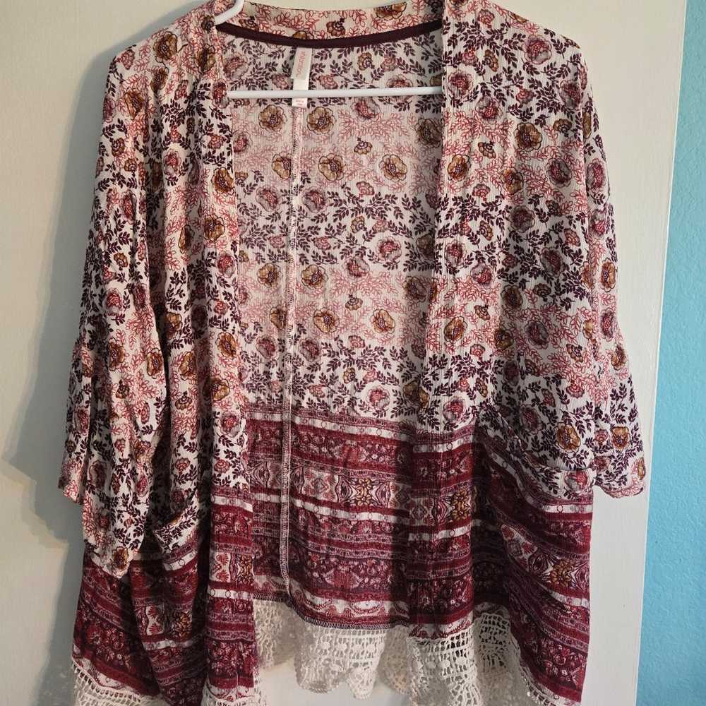 Xhilaration Boho Floral Open Front 3/4 Sleeve Kimono Sz M/L