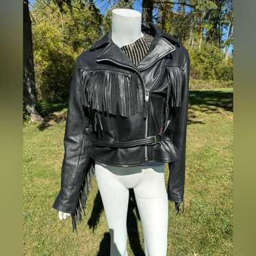 Y2K Interstate Black Leather Fringe Jacket Sexy Bi