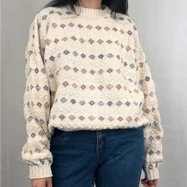 Vintage Eddie Bauer Oversized Cream Floral Sweater