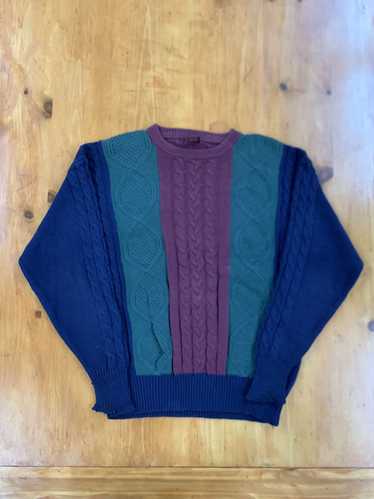 Cardigan × Coloured Cable Knit Sweater × Vintage V