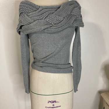 Vintage Bebe knit gray off the shoulder sweater