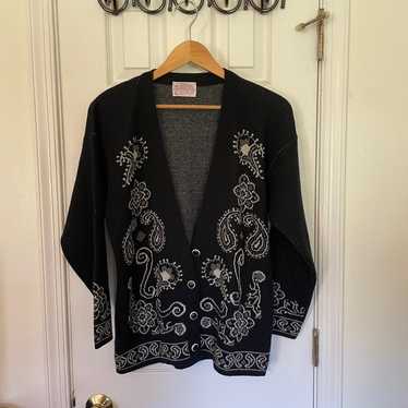 Pendleton Black & White Knit Button Cardigan