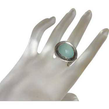 Chalcedony Ring With Black Enamel Trim Set in Silv