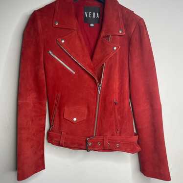 Veda red Suede Biker Leather Jacket