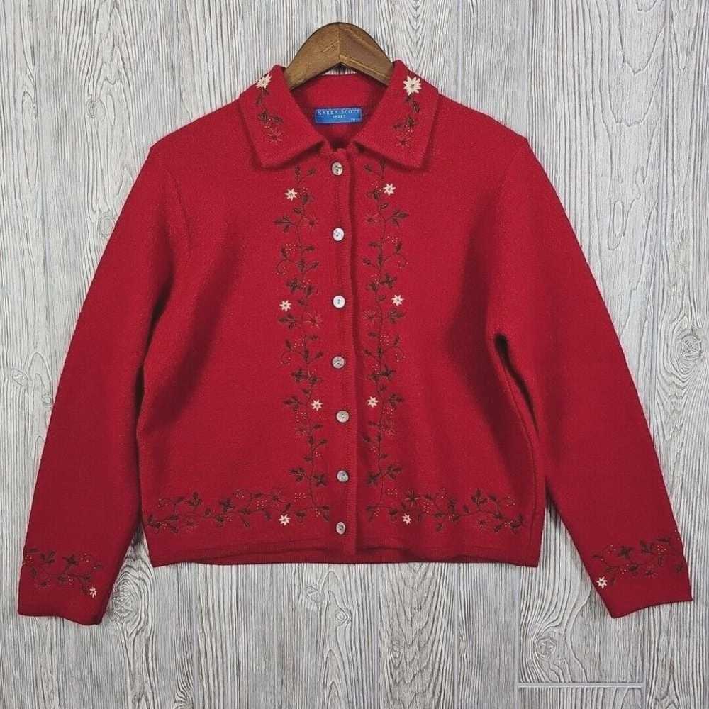 Karen Scott Wool Christmas Cardigan Large Petite … - image 1