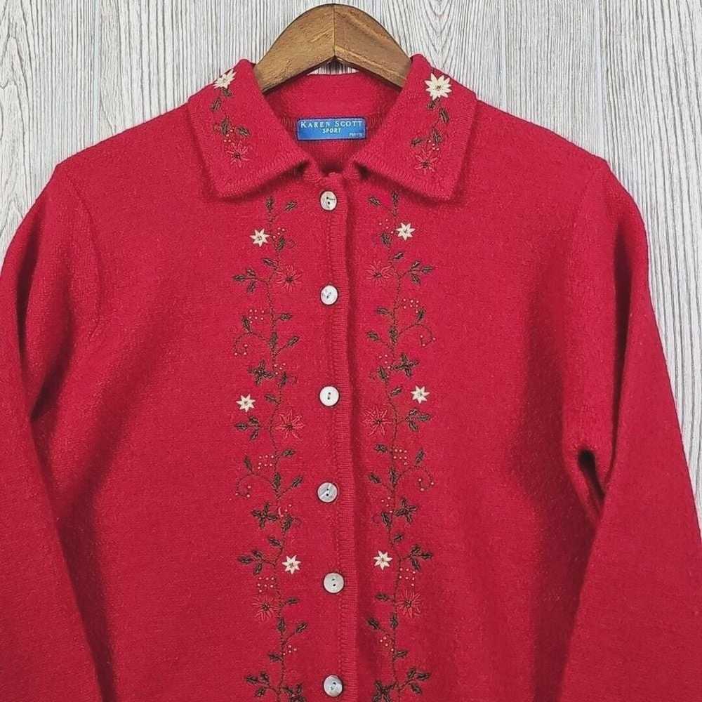 Karen Scott Wool Christmas Cardigan Large Petite … - image 3