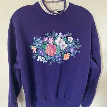 Vintage Morning Sun floral grandma sweater L