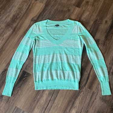 Express Mint Green Sparkle Glitter Striped V-Neck 