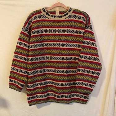 1980s Vintage Benetton Wool Sweater Red Cream Snow