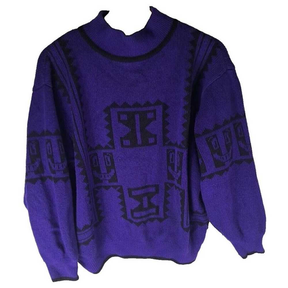 Womens Vintage Benetton Sweater Oversized Purple Black Italy 1980s Pilling L