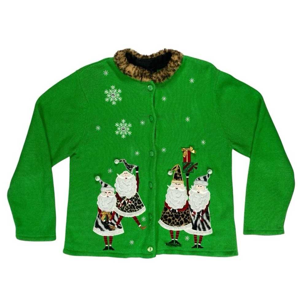 Crystal Kobe Ugly Christmas Cardigan Large Green … - image 1