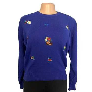 Meister Vintage Purple Knit Embroidered Sweater