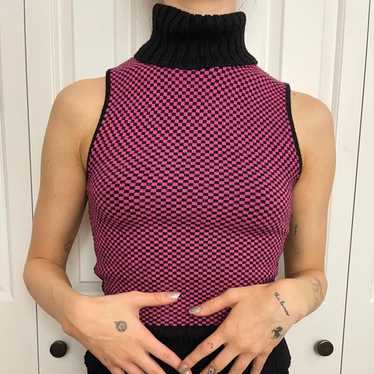 Vintage Pink and Black Checker Sleevless Sweater