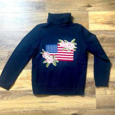 Casual Corner Vintage American Flag Turtleneck