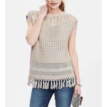 Banana Republic $128 Macrame Fringe Crochet Sweate