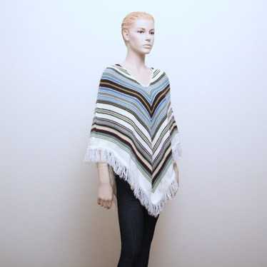 Vintage Striped Fringe Poncho