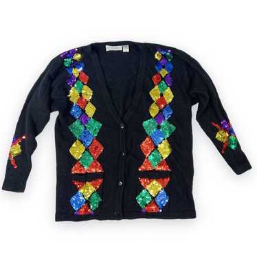 Vintage 80’s Sequin Diamond Argyle Cardigan