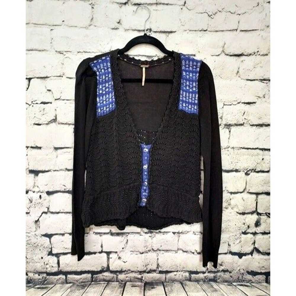 Vintage Free People Womens Cardigan Sweater, Blac… - image 1