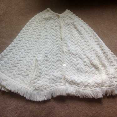 Vintage Cream Herringbone Sweater Poncho