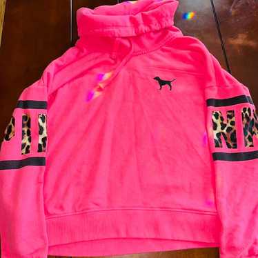 VS PINK neon leopard cheetah cowl hoodie M rare