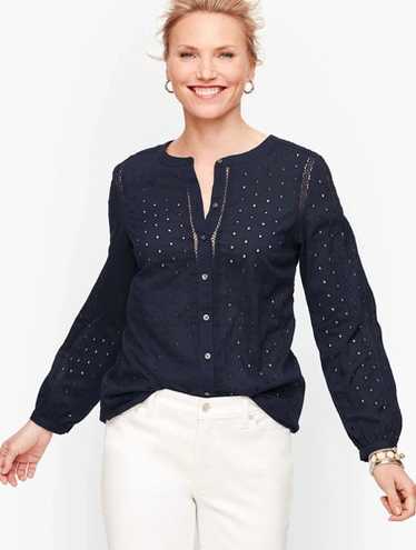 Talbots Eyelet Button Front Top Size Large - image 1
