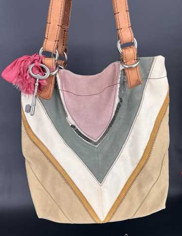 FOSSIL Jesse Khaki-Multi Canvas Suede-Sequin Chev… - image 1