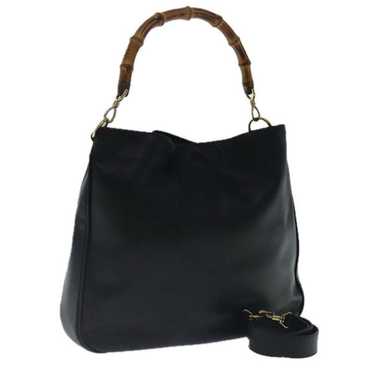 Gucci GUCCI Bamboo Hand Bag Leather Black