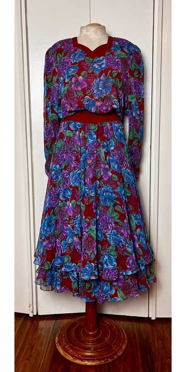 Vintage 1980's "Diane Freis" Ruffle Floral Dress